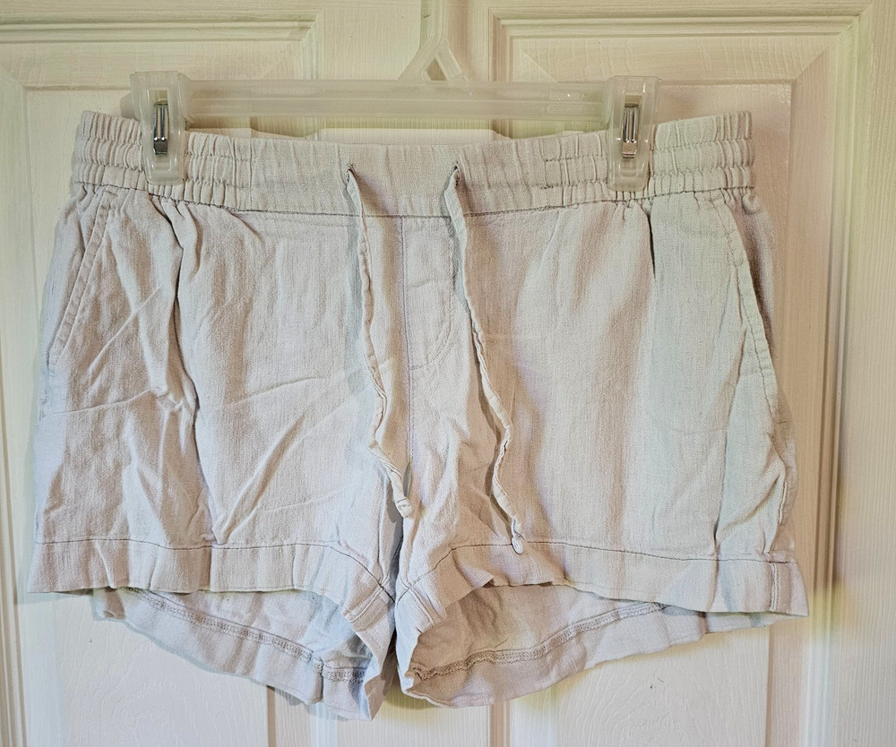Old Navy Women Shorts Beige Linen Blend Comfort Waistband High Rise Sz M